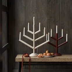 Elljusstake Träd 5 Ljus Mörkröd