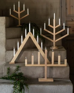 Elljusstake Träd 5 Ljus Trä