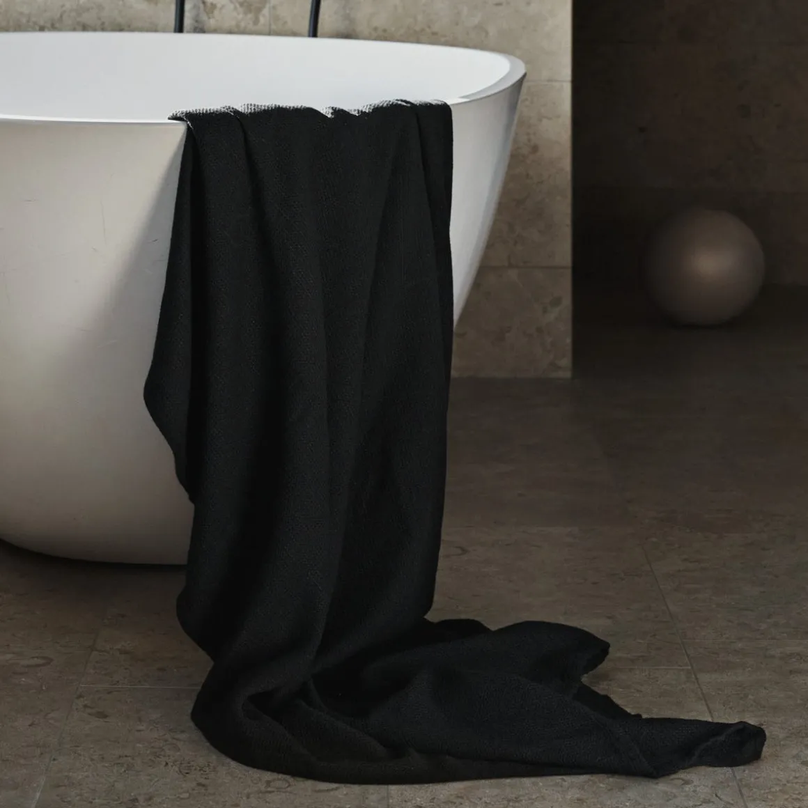 Handduk Våffla 100x150cm Bomull Bambu Svart