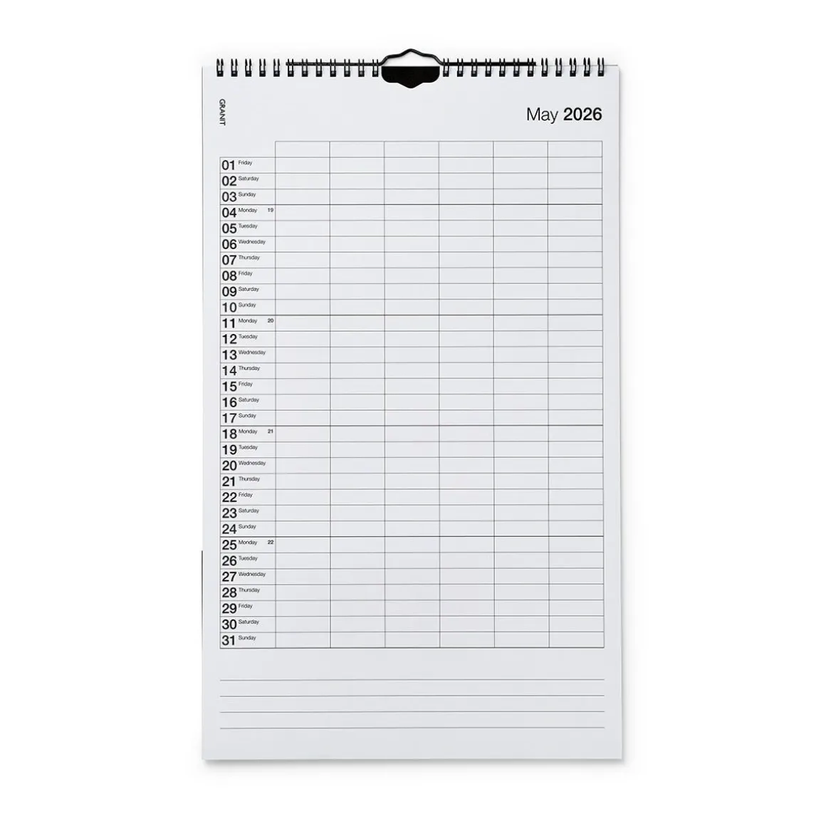 Kalender Kolumn 2026 Engelska Beige