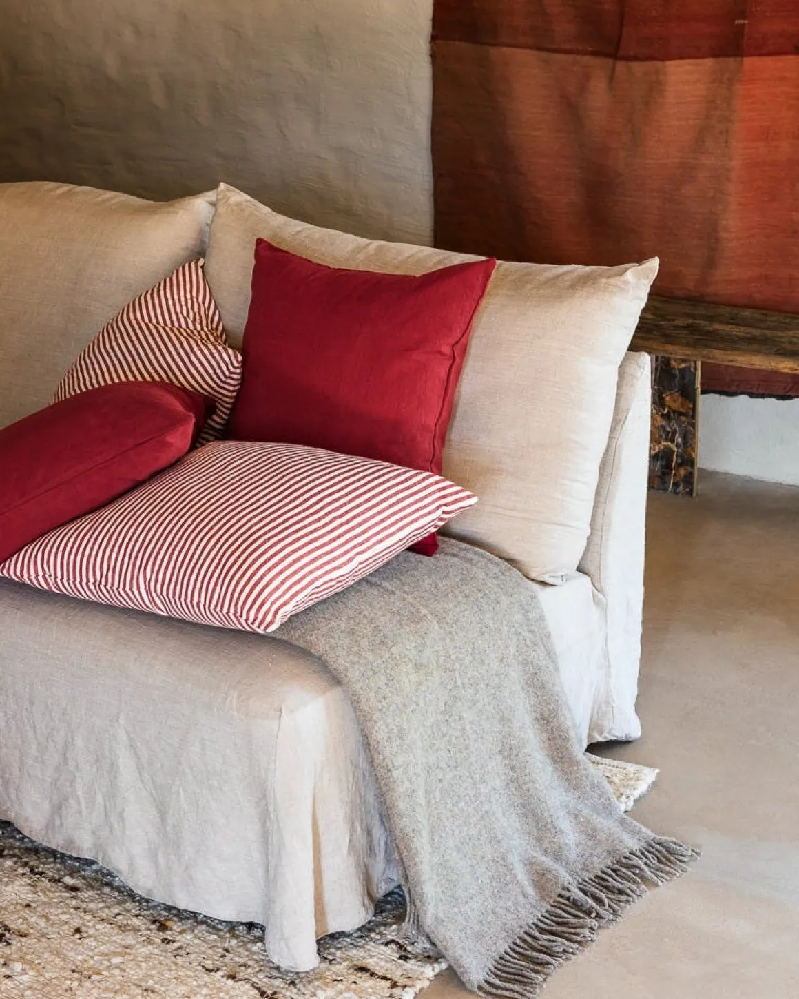 Kuddfodral Rand Linnemix 50X50cm Röd