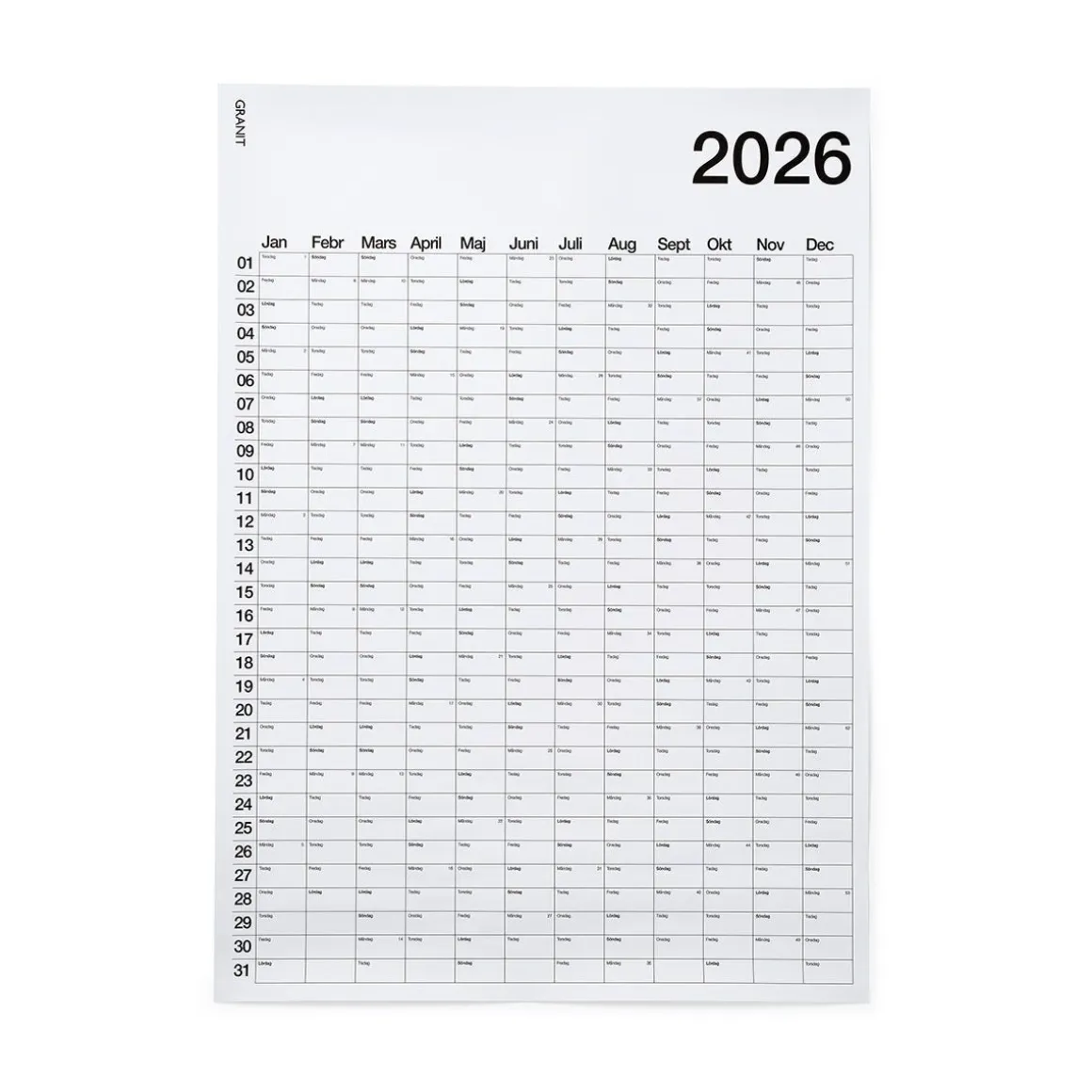 Årsplan 50x70cm 2026